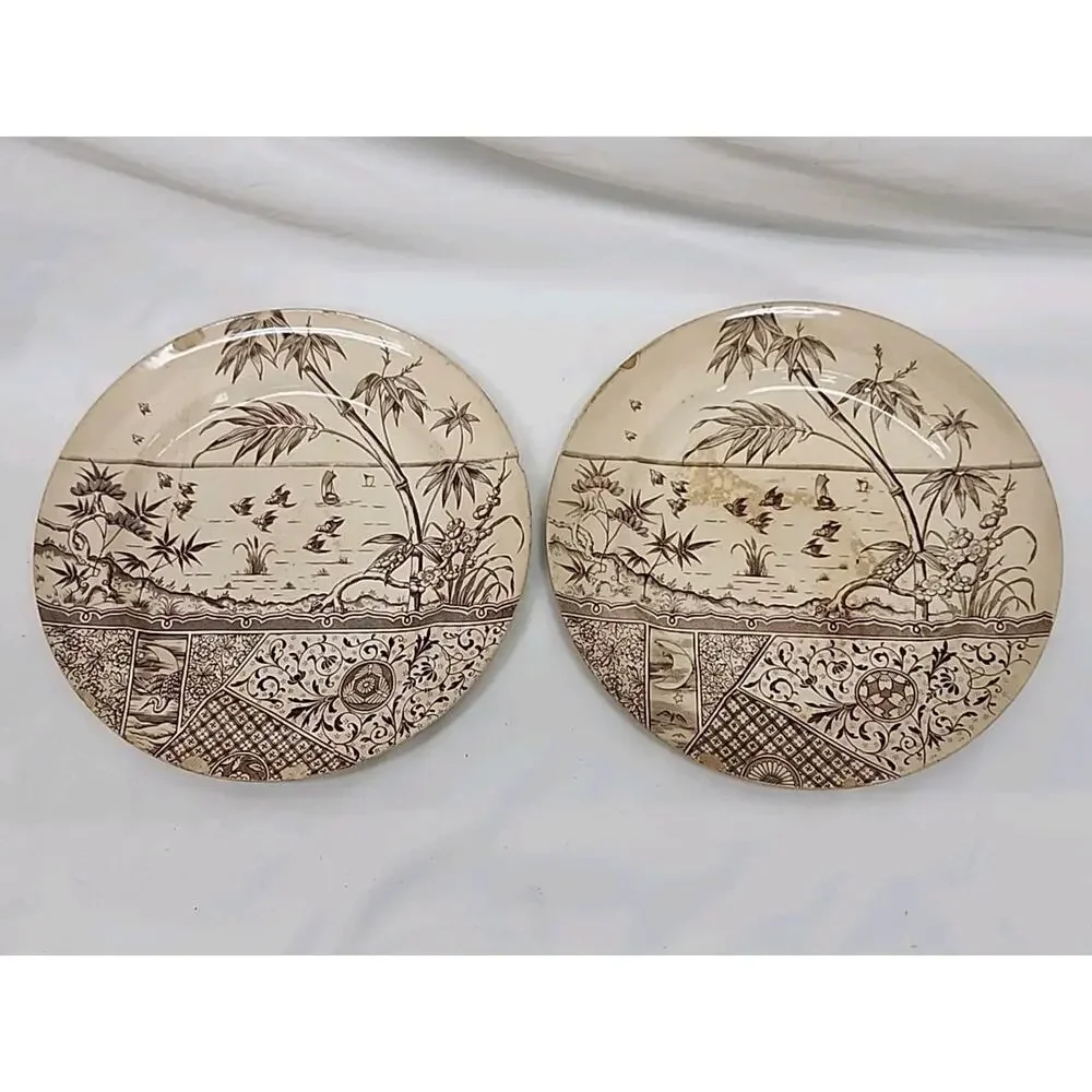 2 Vintage Melbourne Mayers G&W Brown Transfer Ware Plate 8